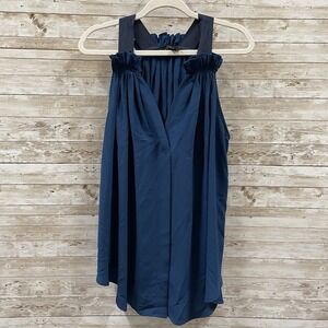 HATCH Lily Maternity Womens S Tank Blue Sleeveless V Tunic Pleated Ribbon Straps